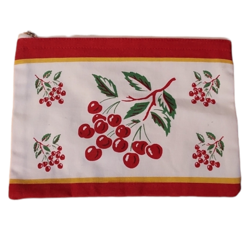 Cherries Design Fabric Case Pouch Zippered